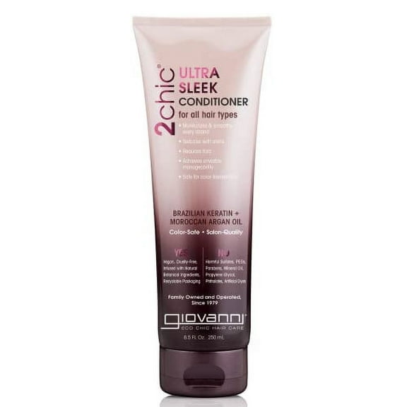 GIOVANNI 2chic Ultra-Sleek Conditioner, 8.5 oz. Brazilian Phyto-Keratin & Moroccan Argan Oil, Anti-Frizz Formula, Coconut, Shea Butter, Pro-Vitamin B5, Color Safe, Sulfate & Paraben Free (Pa