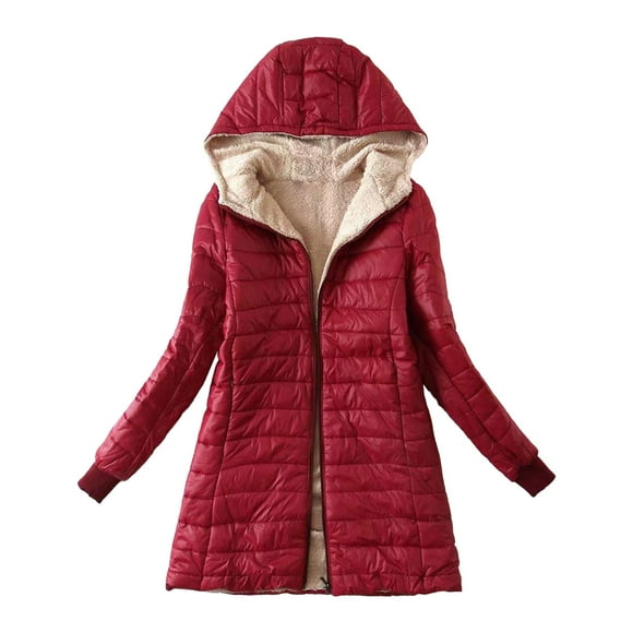 Baberdicy Lady Cotton Women's Long Down Jacket Plus Size Down Jacket Cotton Jacket Lightweight Down Jacket with Hooded Winter Jacket Puffer Jacket Red