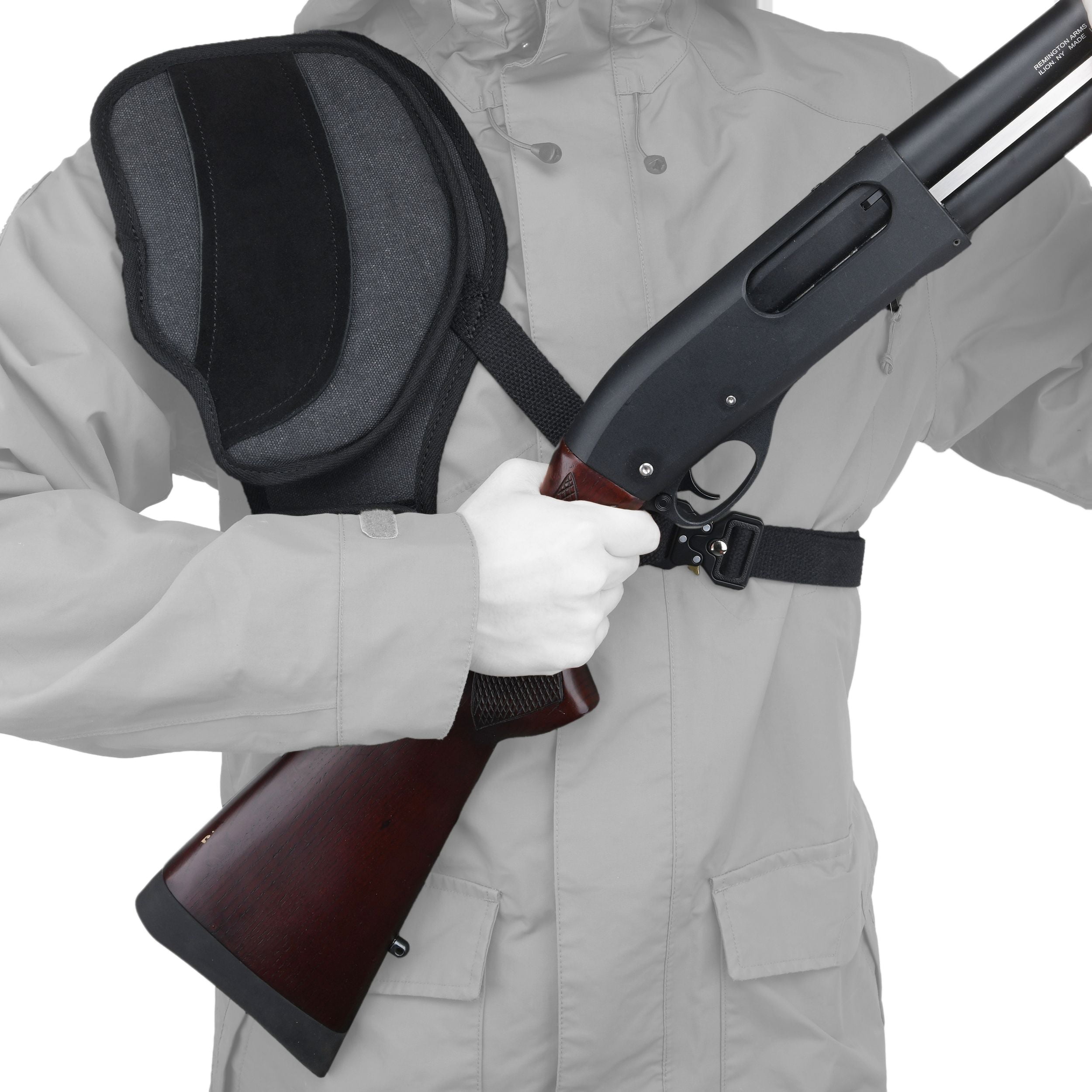 Black Canvas Leather Shooting Right Shoulder Recoil Pad , Shoulder Shield Protection for Right Chest