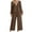 Brown, variant on LEKWK Linen Sets for Women 2 Piece Long Sleeve V Neck Loose Fit Tops and High Waisted Wide Leg Pants Summer Fashion Beach Casual Resort Outfits