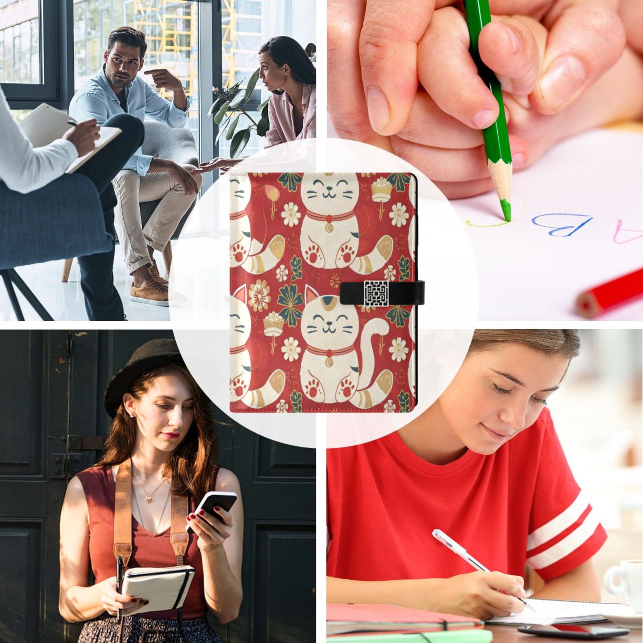 Leather Planner Leather Notebook Notebook Journal Binder Design Pen Pocket Design Convenient for Storage Lucky Cat
