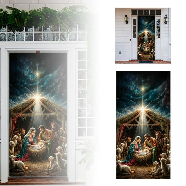 Ltdhehe Rideau de Porte de Noël Couverture de Porte de Noël Tapisserie Décorative Rideau de Porte de Fête de Vacances Tapisserie Couverture de Porte Décoration de Fête de Noël