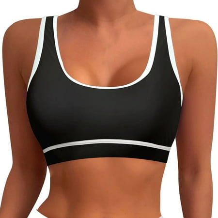 Womens Push Up Bikini Top Sports Bra Racerback Swim Neck Bathing Suits Padded Crop Swimsuit Tops Silver XS