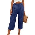 thumbnail image 4 of MLQIDK Pedal Pushers for Women Lounge Pant Trendy Summer Knee Length High Waisted Plus Size Shorts Dressy Casual Linen Capris with Pockets Navy 2XL, 4 of 4