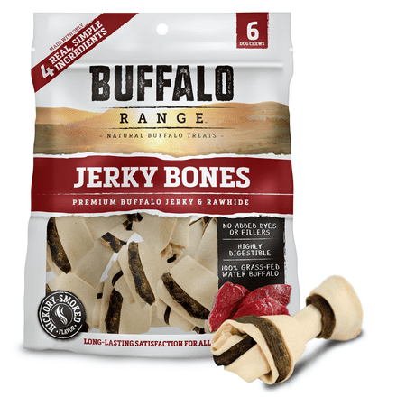 - Buffalo Range Rawhide Dog Treats | Healthy, Grass-Fed Buffalo Jerky Raw Hide Chews | Hickory Smoked Flavor | Jerky Bone, 6 Count