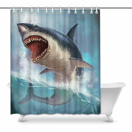Pop Shark Bathroom Decor Shower Curtain Set 60x72 Inch Walmart