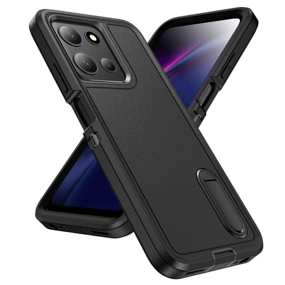 for Motorola Moto G (2025) Case with Built in Kickstand, Shockproof/Dustproof/Drop Proof Military Grade Non-Slip 3-Layer Silicone PC Protective Cover, Black