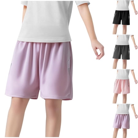 AHTJRT Girls Athletic Shorts Ice Silk Moisture Wicking Shorts Lightweight Comfy Dolphin Shorts for Soccer Workout Gym Running Dancing Purple 11-12 Years