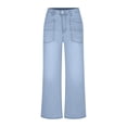 thumbnail image 4 of Cutuoiiu Women's Casual Plus Size High Waist Loose Wide Leg Cropped Denim Jeans with Patch Pockets Gifts, 4 of 6