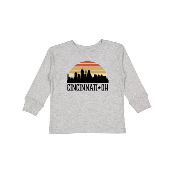 Inktastic Cincinnati Ohio Skyline Retro Boys or Girls Long Sleeve Toddler T-Shirt