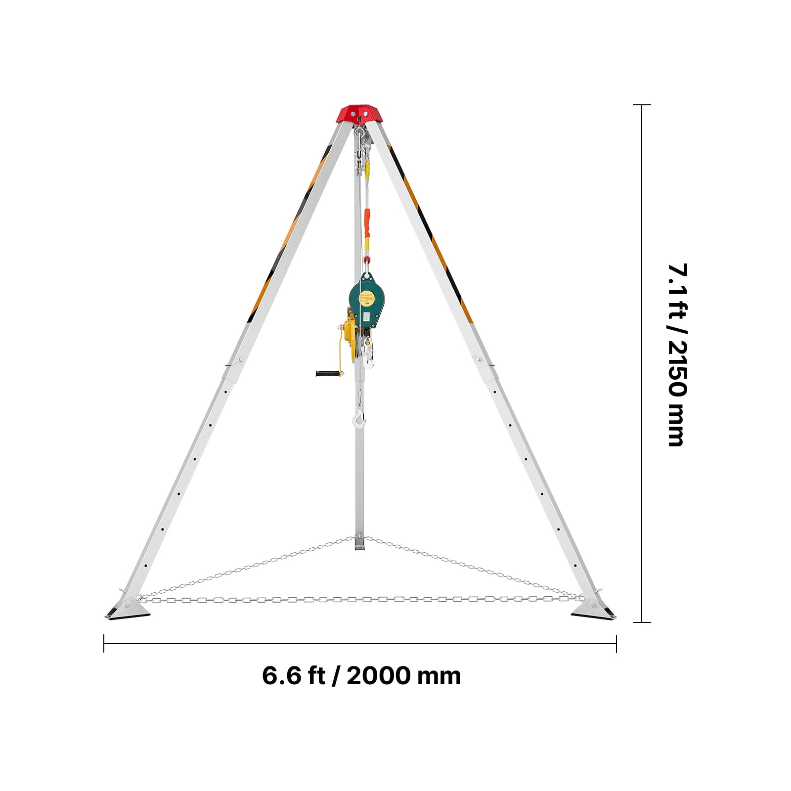 KFFKFF Confined Space Tripod Kit with Adjustable Legs, 1200 lbs Lifting Capacity, 65 ft Cable, 32.8 ft Fall Protection, 4.40-7.05 ft Working Height, Portable Design