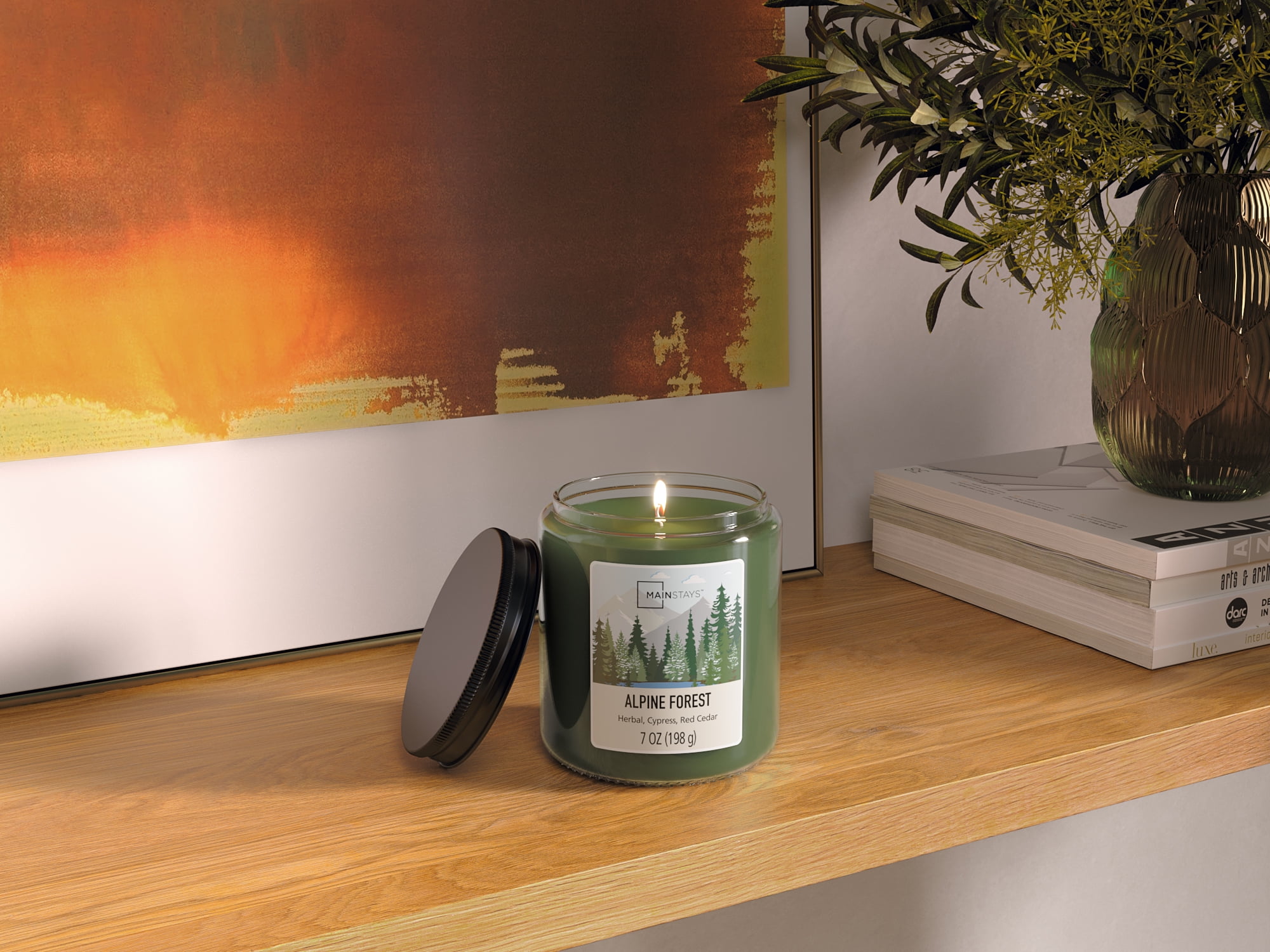 Mainstays Single-Wick Twist Glass Jar Scented Candle, Alpine Forest, 7oz.