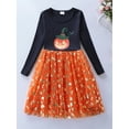 thumbnail image 2 of FEORJGP Little Girls Halloween Dress Toddler Long Sleeve A-line Princess Dress 3T 4T 5T 6T 7T 8T Tween Baby Pumpkin Print Casual Dress Kids Crewneck Tulle Patchwork Dress for Fall Party, 2 of 9