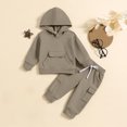 thumbnail image 2 of BLCHUNen Boys Girls 2 Piece Outfits Long Sleeve Hoodies Drawstring Cargo Pants Comfortable Solid Color Workout Sets,Dark Gray, 2 of 6