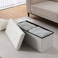 thumbnail image 5 of CUYOCA Storage Ottoman Bench Foldable Footrest End of Bed Ottoman for Living Room Bedroom, with Flipping Lid, 75L Storage Space, 30 inches Linen Fabric white, 5 of 9