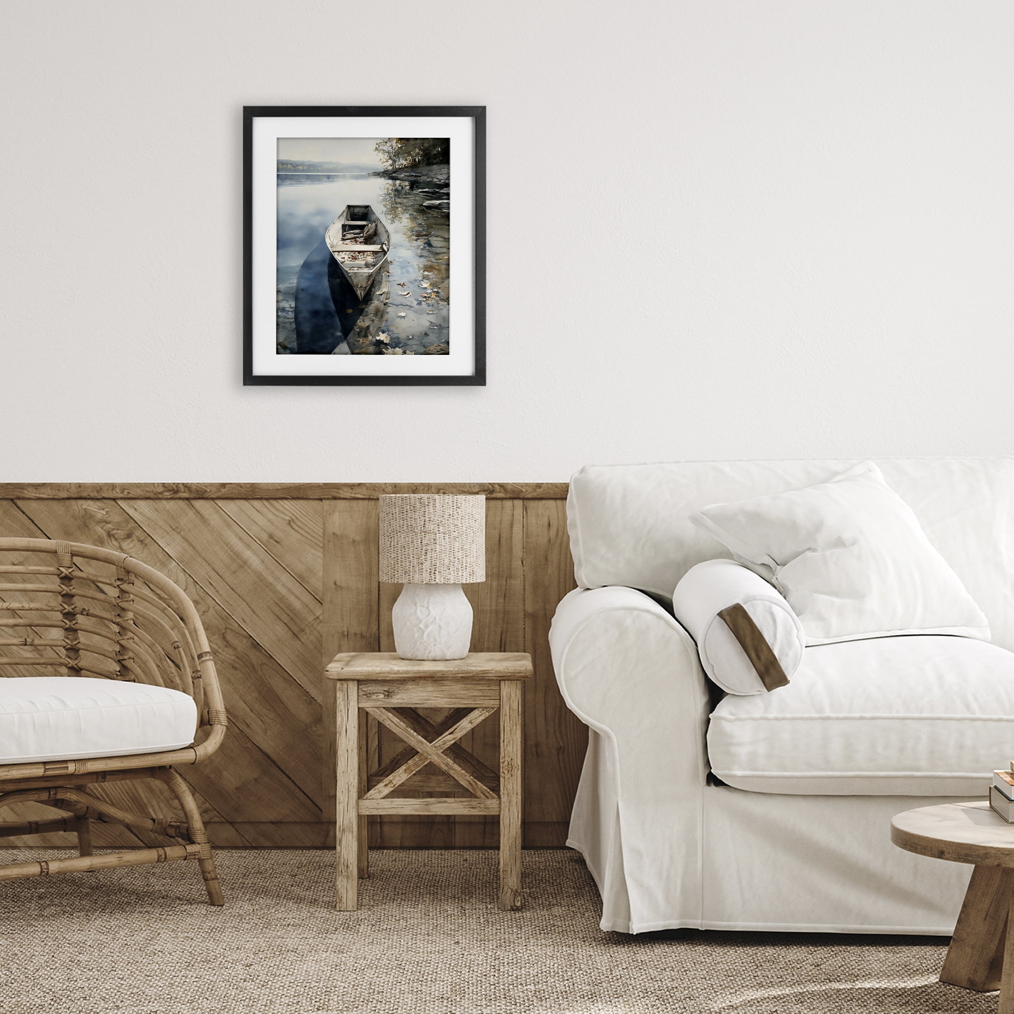 Stupell Industries Boat In The Fall Reflection Black Framed Print Under Glass, design by Franklyn Gregory