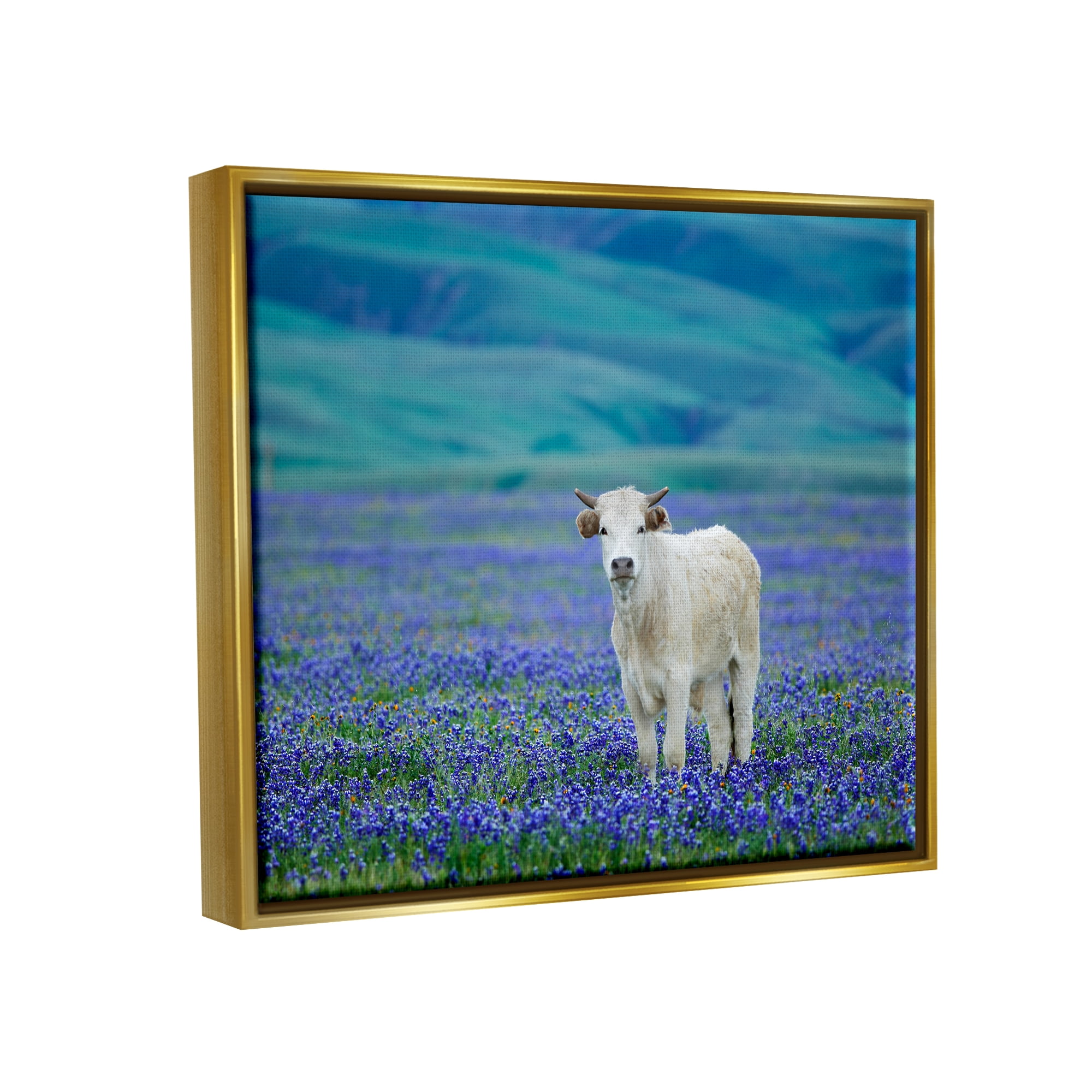 Stupell Industries White Cattle Lavender Field Animals & Insects Photography Gold Floater Framed Art Print Wall Art