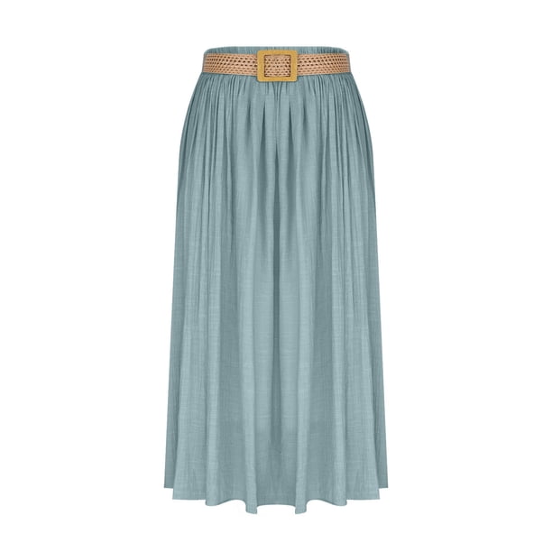 Faldas de Cintura Elástica para las Mujeres de Moda Color Sólido Flamed Tobillo Faldas Casuales para las Mujeres Verano Poliéster