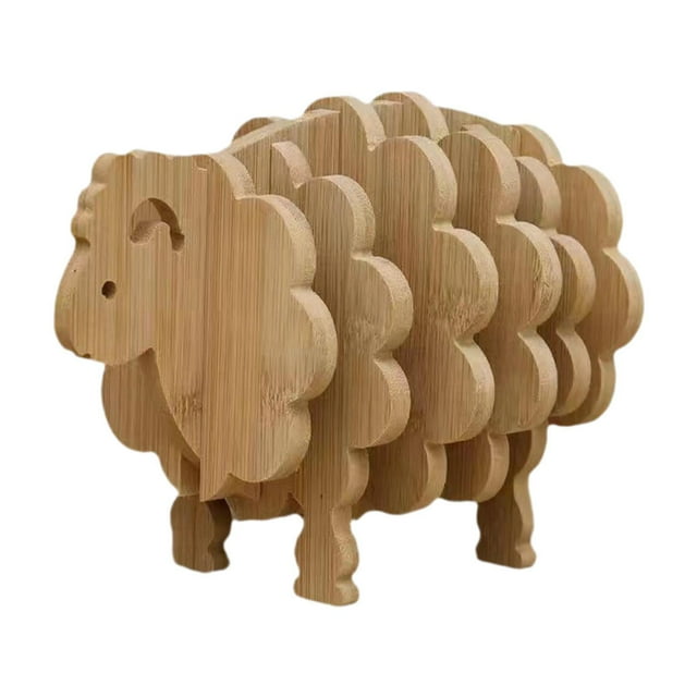Posavasos de madera con forma de oveja, juego de posavasos reutilizables, bonitos y novedosos, almohadillas para mesa con forma de oveja, tapetes para