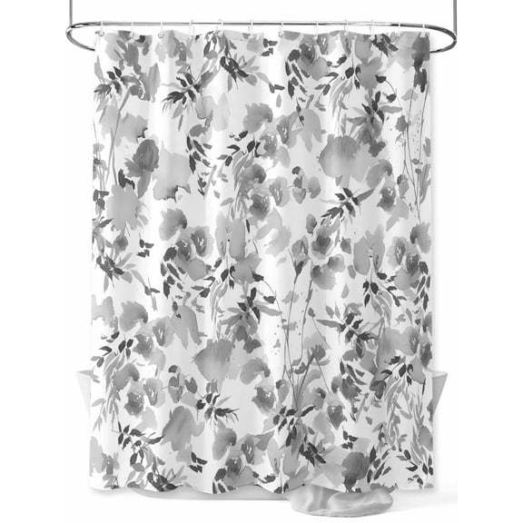 Fsddascl Gray Spring Floral Shower Curtain Set - Long 72" x 84" Washable Bathtub Curtain with 12 Hooks, Watercolor Blooming Botanical Summer Waterproof Fabric Stall Shower Curtains for Bathroom