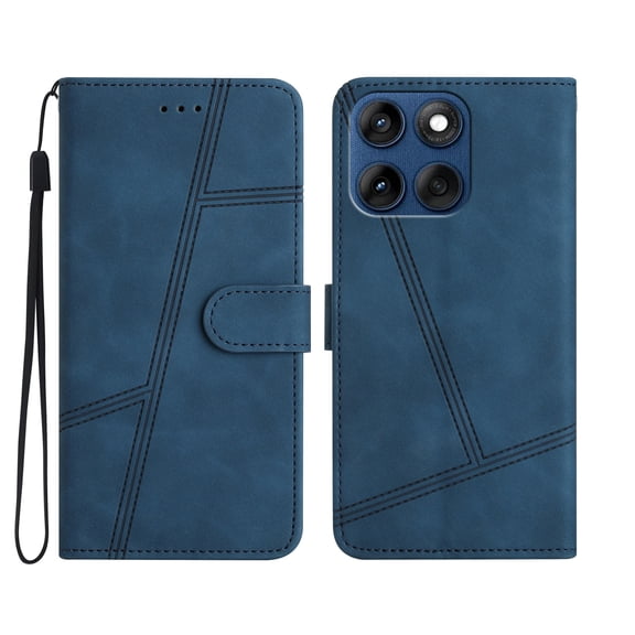 for Motorola Moto G 5G 2025 Wallet Case with 2 Card Slots & 1 Cash Pocket, 3 in 1 PU Kickstand PU Leather Phone Cover Magnetic Flip Phone Case, Sturdy & Shockproof Phone Case with Wrist Strap - Blue