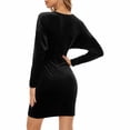 thumbnail image 5 of Hanerdun Womens Velvet Party Dress, Wrap V Neck Long Sleeve Bodycon Dress, Black 2XL, 5 of 6