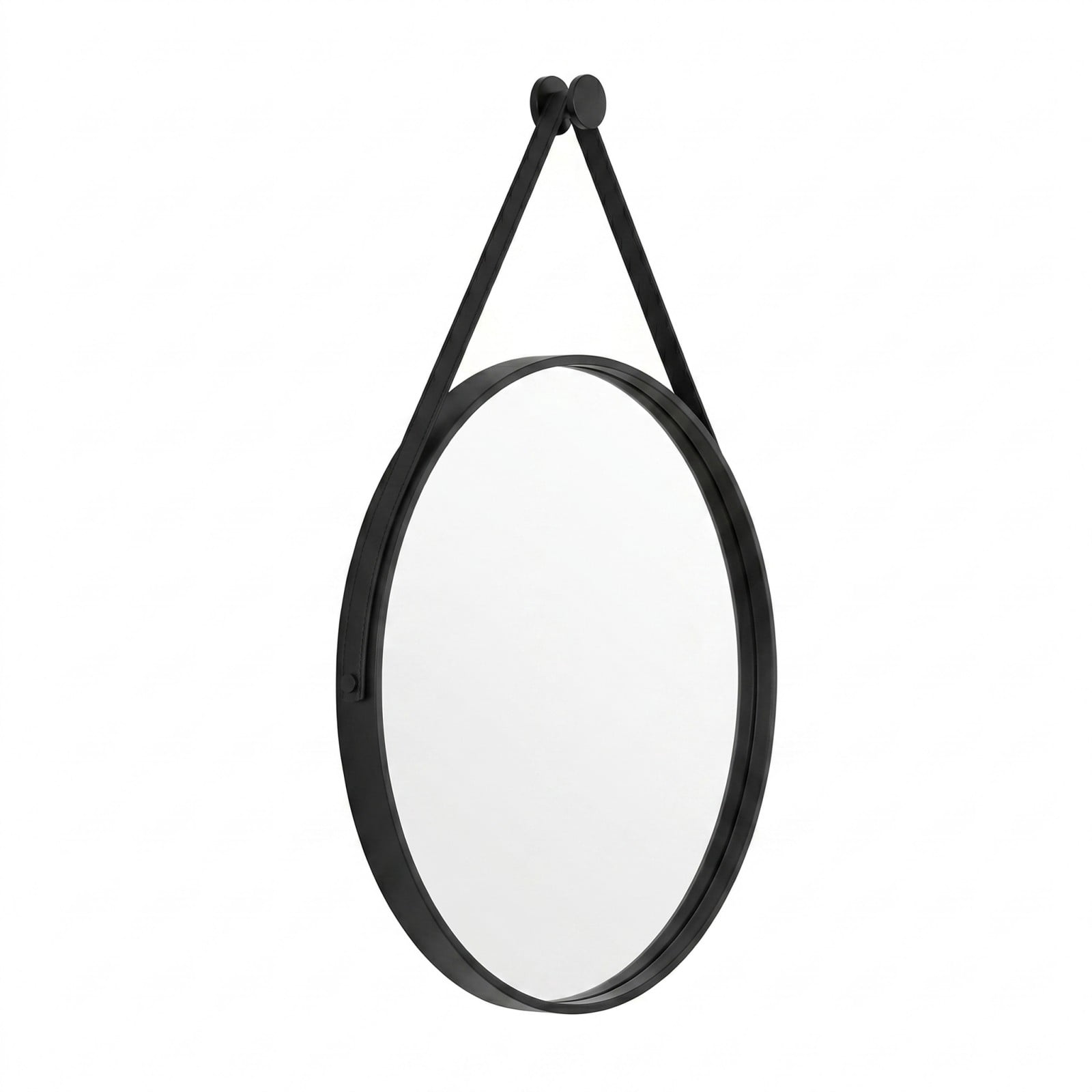 Gleamira 16" Wall Mounted Mirror Round Vanity Mirror with Leather Strap, Black