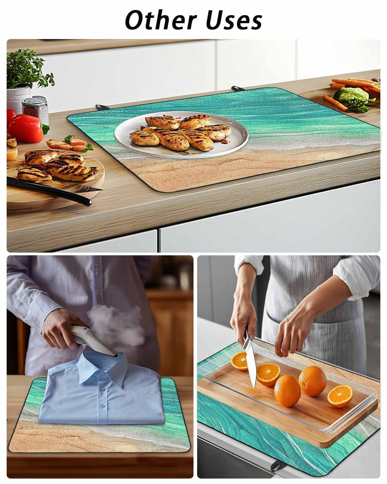 Stove Top Covers for Electric Stove, Teal Ombre Coastal Glass Stovetop Cover Protector, Summer Nautical Beach Ocean Seaside Induction Cooktop Protector Oven Mat for Kitchen Countertop 31"x24"