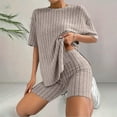 thumbnail image 4 of Pajamas for Women Set 2 Piece Ribbed Knit Matching Outfits T Shirt Biker Shorts Sleepwear Sweatsuits Womens Pajama, 4 of 7