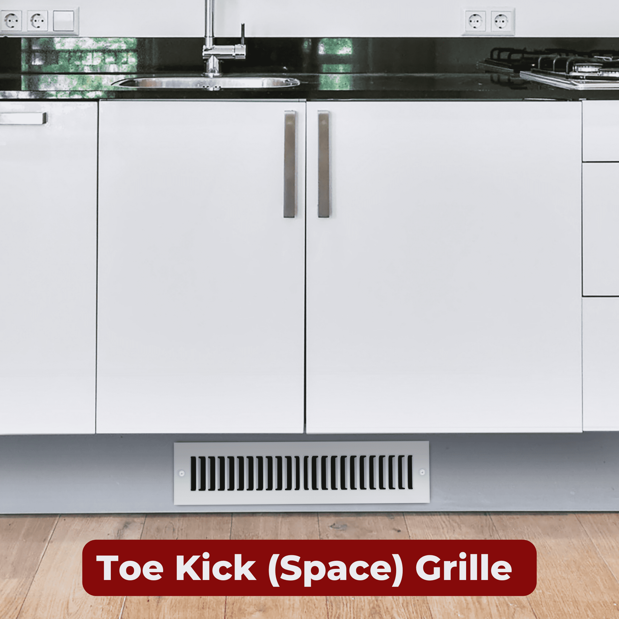[2 Pack] Fits 2x14 Duct Opening | Toe Kick Vent Cover by Handua | Cabinet Toe Kick Space Register Grille | HVAC Toe Space Vent Cover | Outer Dimensions: 3 3/8" X 15 3/8" | White