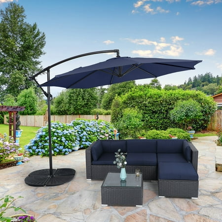 MF Studio 10ft Patio Offset Cantilever Umbrellas with 8 Steel Ribs and Crank Handle Navy Blue