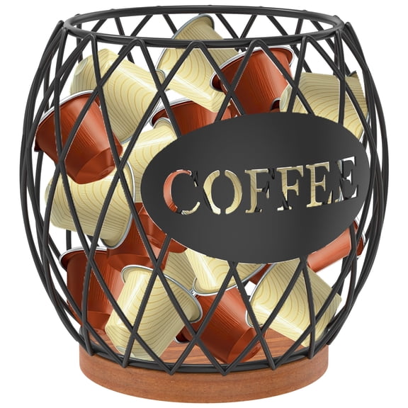 Coffee Pod Holder, Large Capacity Coffee Pod Storage Basket, Round Iron Coffee Pod Basket Holder, Coffee Station Pod Organizer for Home Office Cafes