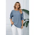 thumbnail image 4 of Blouses for Women Dressy Casual 1/2 Length Sleeve Womens Tops with Smocked Cuffs Gray Blue XXL, 4 of 7
