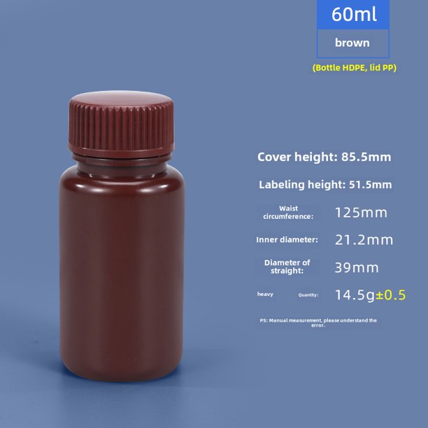 Botella de boca ancha sellada de 5ML-1L, transparente, marrón, resistente a altas temperaturas, a prueba de luz, botella de plástico PP de grado alimenticio para productos químicos
