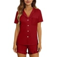 thumbnail image 6 of Xdegoge Womens Pajama Sets 2 Piece Button Up Short Sleeve Pajamas Notched Collar with Pocket Open Front Top and Shorts Cute 4 Way Stretch Bow Print Lounge Sleepwear, 6 of 8