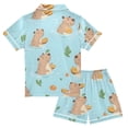 thumbnail image 2 of FORMRS Niños Short Sleeve Top and Pants Pajama Set Unisex Satin 2-Piece Sleepwear, Sizes 9-10Y, Cartoon Capybaras Pattern, 2 of 8