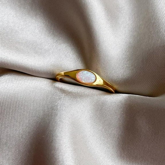 Natural Opal Ring, Vintage Opal Band, Opal Wedding Band, Rose Gold Opal Ring, Dainty Opal Ring, October Birthstone Ring, Matching Band Ring