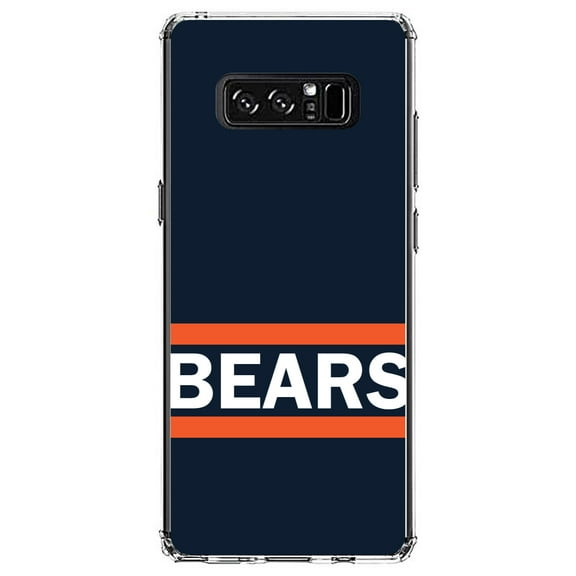 DistinctInk Clear Shockproof Hybrid Case for Samsung Galaxy Note 8 - TPU Bumper, Acrylic Back, Tempered Glass Screen Protector - Orange Navy Bears - Football Team
