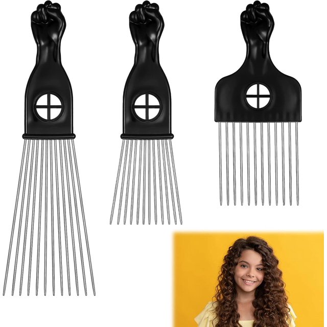 Peine afro de metal de 3 piezas, peine afro de diferentes longitudes, peine de peluquería, cepillo para cabello afro para hombres y mujeres, para desenredar