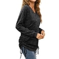 thumbnail image 2 of Blusa negra de manga larga con escote en V y frunces para mujer con cordón para atar en los laterales - XXL, 2 of 5
