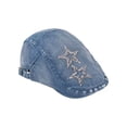 thumbnail image 1 of Gorra plana de mezclilla para mujer con brillantes parches de estrellas, 1 of 2