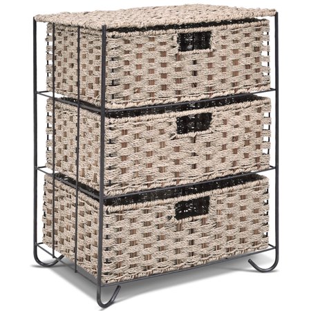 Gymax Storage Unit 3 Drawer Baskets Bin Chest Rack Organizer Shelf