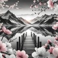 thumbnail image 6 of Ambesonne Lake Duvet Cover Set, Cherry Blossoms and Mountains, Calking, Grey and Blush, 6 of 6