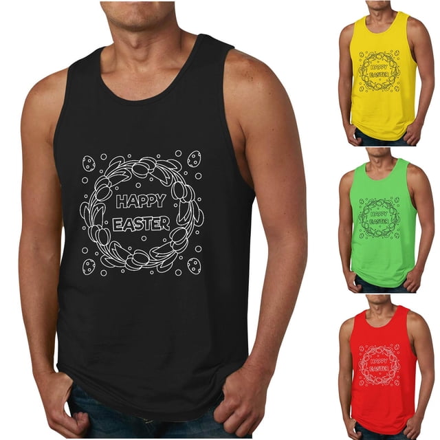 Qertyioot Nouveau Gilet Décontracté d'Été pour Hommes avec Imprimé de Pâques, Coupe Ample, Sport, Col Rond