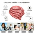 thumbnail image 7 of Womens Red White Vertical Stripe Pattern Slouchy Beanie Cap Headwear Hat Turban, 7 of 7