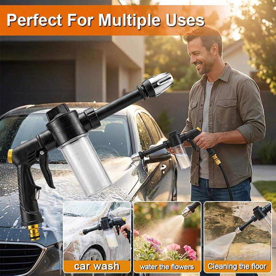 High Pressure Car Wash Spray Gun With Foam Bottle - Multifunctional Water Gun, Suitable For Pets, Motorcycles, Home And Garden - Durable Long Nozzle, Efficient Cleaning And Irrigation, Battery-Free