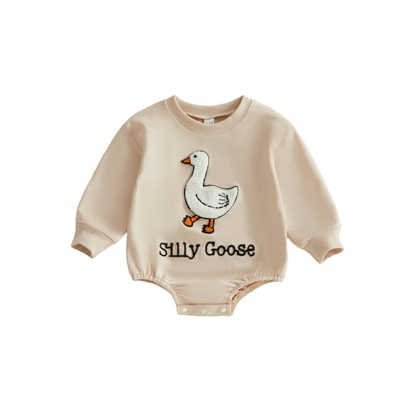 BemeyourBBs Infant Baby Boy Girl Silly Goose Outfits Long Sleeve Bubble Romper Oversized Sweatshirt Goose Letters Embroidery Crew Neck Bodysuit Cute Newborn Fall Winter Spring Clothes