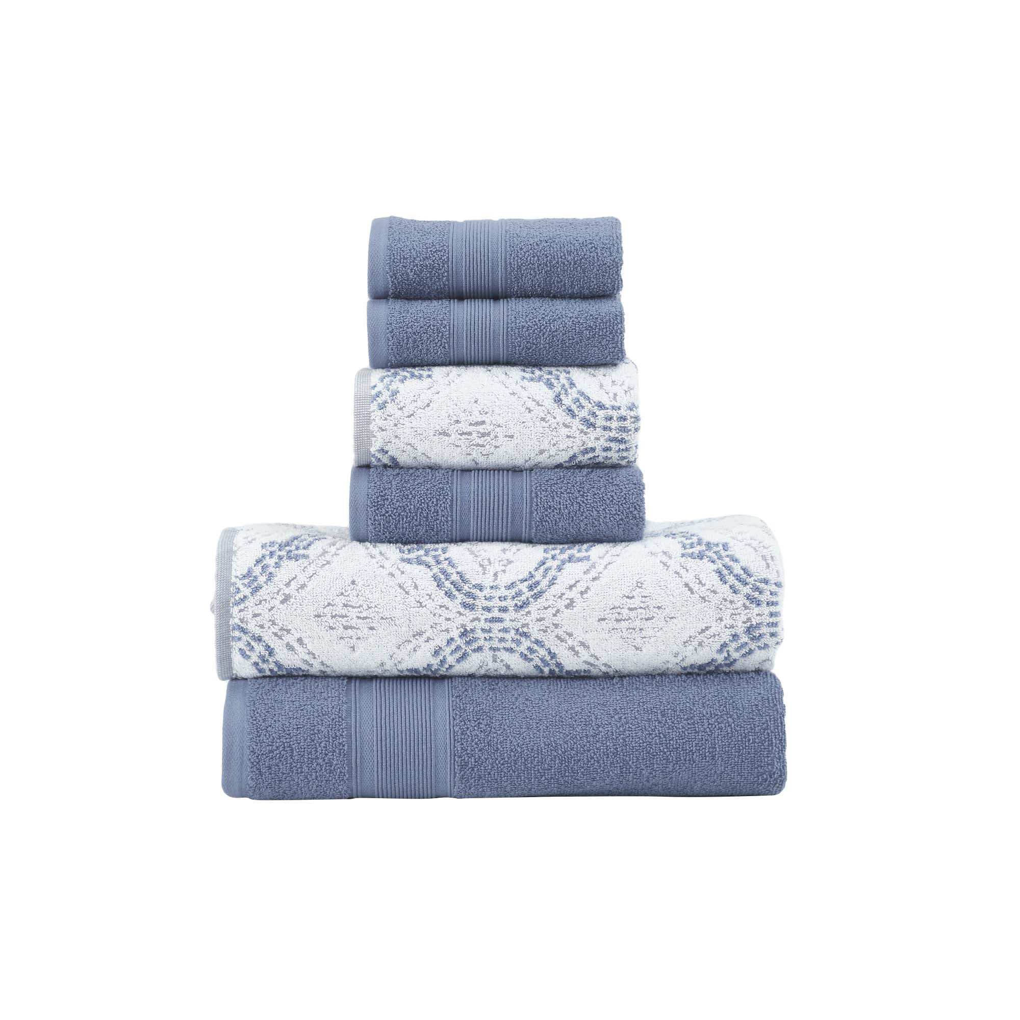 Modern Threads Capri Jacquard 6-Piece Adult Cotton Bath Towel Set, Denim