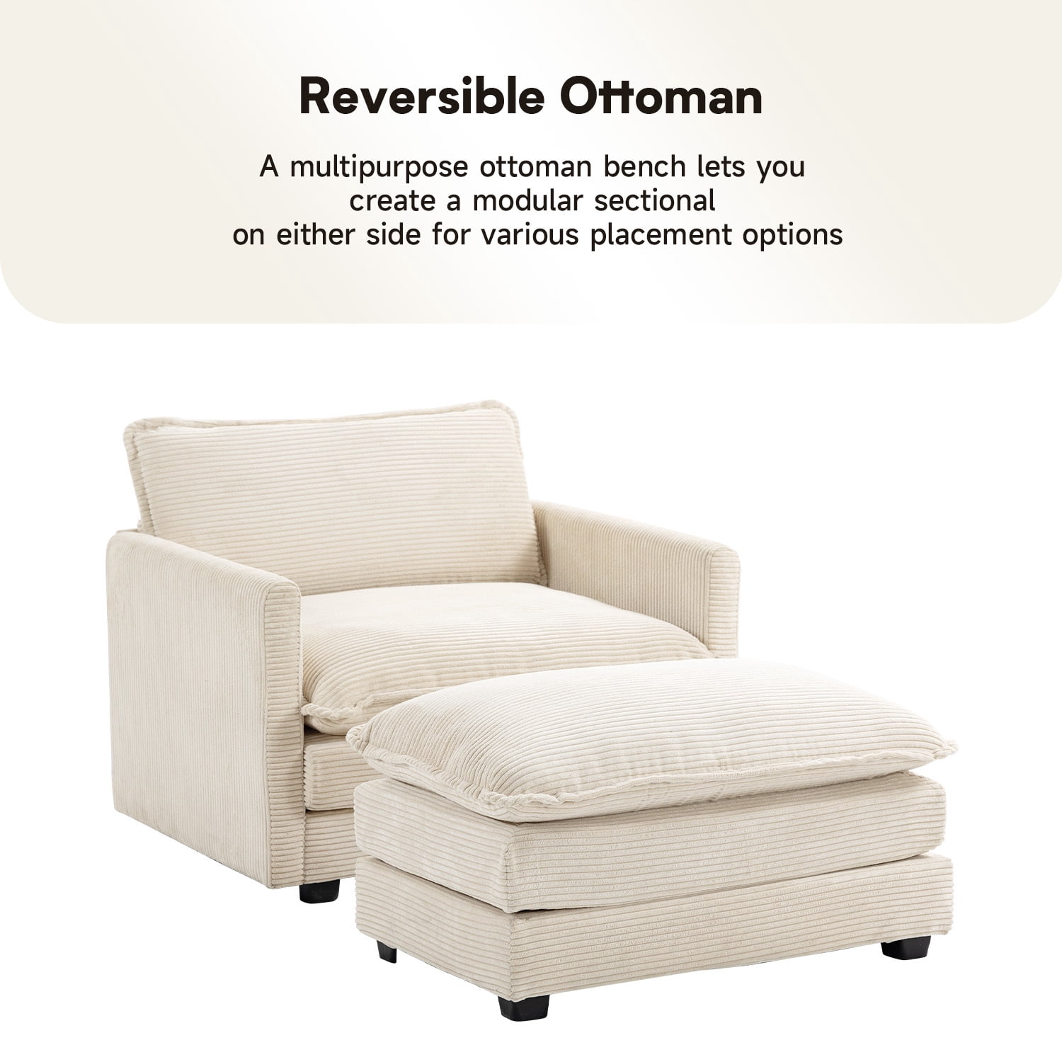 JUSTLET Modern Corduroy Accent Armchair with Ottoman for Bedroom Living Reading Room Office, Beige