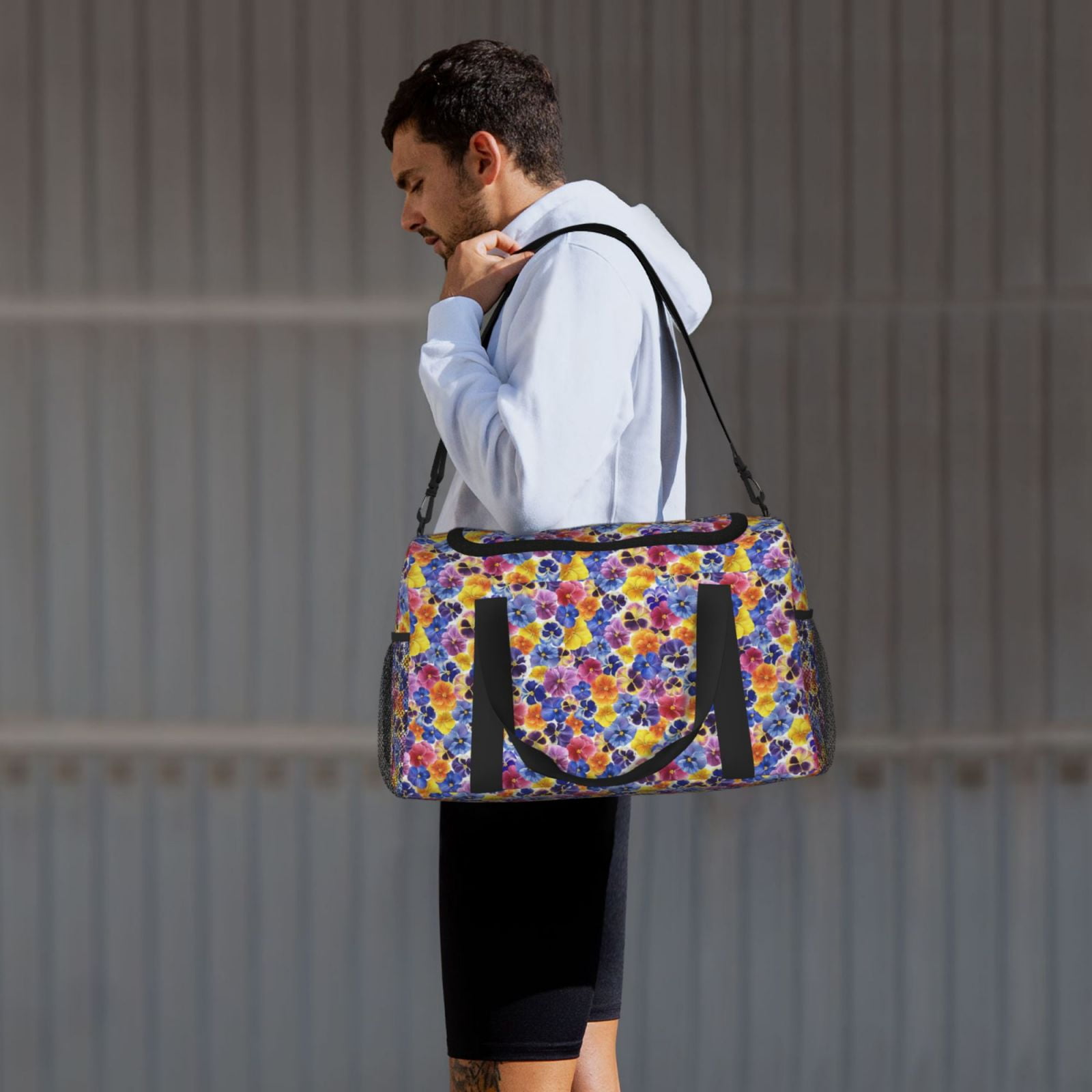 Fuzoiu The Garden Tricolor Pansy Flower Print Travel Duffle Bag,Carry On Tote Bags,Duffel Bag,Sport Gym Bag, Hospital Bag for Labor and Delivery, Overnight Bag,Luggage Bag